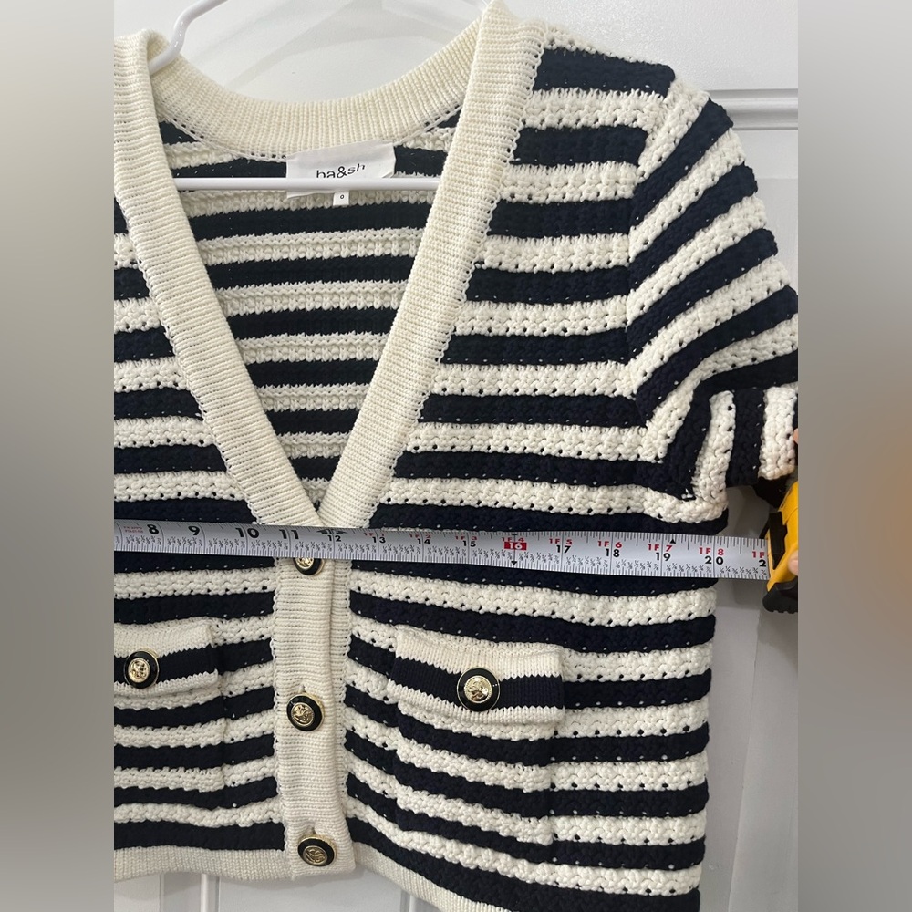 Ba&sh Gamden striped Cropped V-neck gold-tone military-style buttons cardigan 0 - Picture 6 of 13
